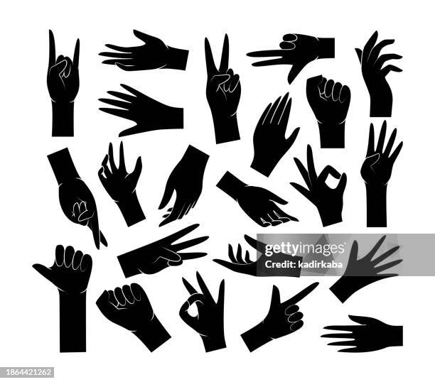 hand gestures line icon set design. - hands clapping drawing stock illustrations