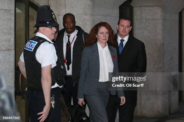 Former News International chief executive Rebekah Brooks departs the Old Bailey for the phone-hacking conspiracy trial on October 31, 2013 in London,...