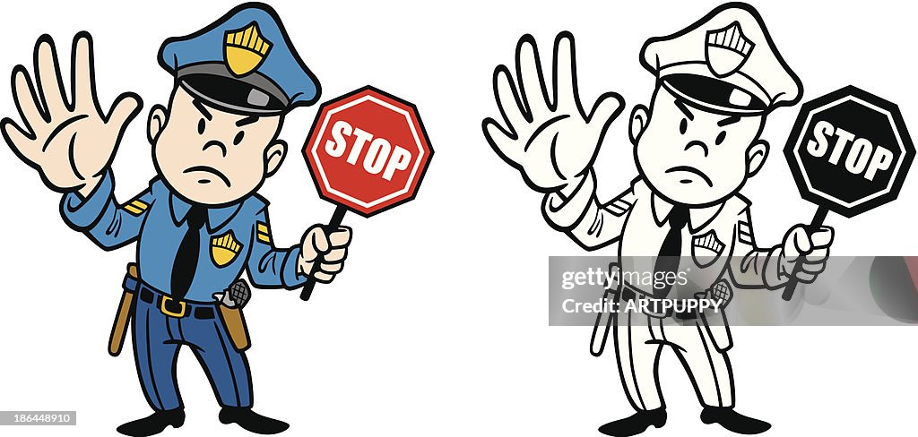 Stop Sign Cop Vintage Cop With Stop Sign High-Res Vector Graphic - Getty Images