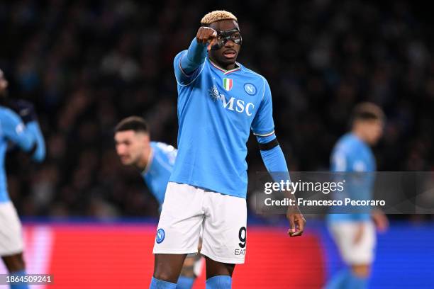 Victor Osimhen of SSC Napoli during the Serie A TIM match between SSC Napoli and Cagliari Calcio at Stadio Diego Armando Maradona on December 16,...