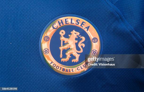 Chelsea FC club badge prior to the Premier League match between Tottenham Hotspur and Chelsea FC at Tottenham Hotspur Stadium on November 6, 2023 in...