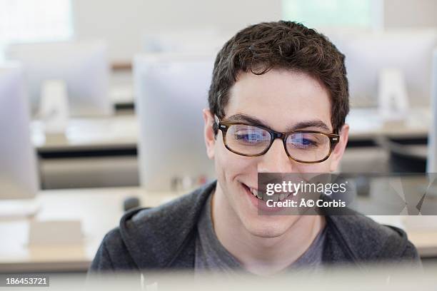 Man With Glasses Using Computer Friendly Educated Adult Male Faces With Glasses Photos and Premium High ...