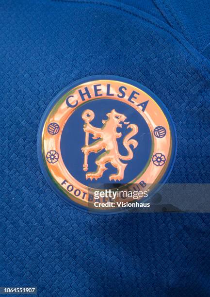 Chelsea FC club badge prior to the Premier League match between Tottenham Hotspur and Chelsea FC at Tottenham Hotspur Stadium on November 6, 2023 in...