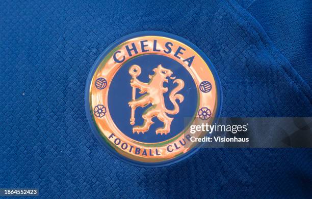 Chelsea FC club badge prior to the Premier League match between Tottenham Hotspur and Chelsea FC at Tottenham Hotspur Stadium on November 6, 2023 in...