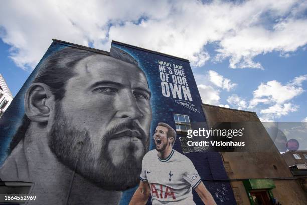 Harry Kane mural prior to the Premier League match between Tottenham Hotspur and Chelsea FC at Tottenham Hotspur Stadium on November 6, 2023 in...