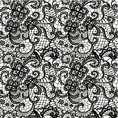 Wallpaper in a swirling lace pattern in black and white
