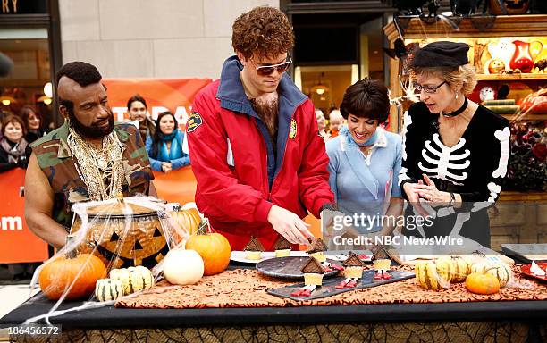 Natalie Morales as Shirley Feeney, Willie Geist as David Hasselhoff's Mitchand Al Roker as Mr. T appear on NBC News' "Today" show --