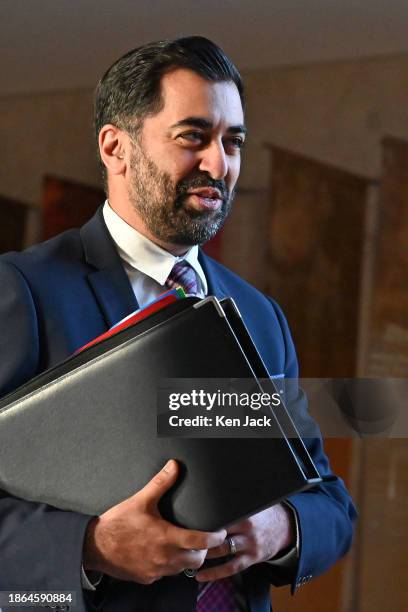 First Minister Humza Yousaf on the way to the last session of First Minister's Questions in the Scottish Parliament before the Christmas recess, on...