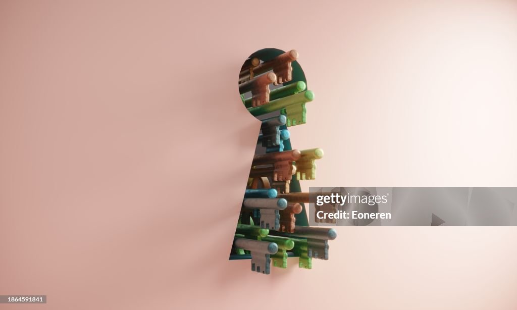 Giant keyhole with variety of keys