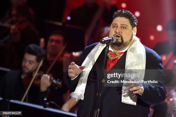 Romanian tenor Alin Stoica during the Christmas concert in the Vatican XXXI edition, held at the Conciliazione Auditorium. Rome , December 16th, 2023