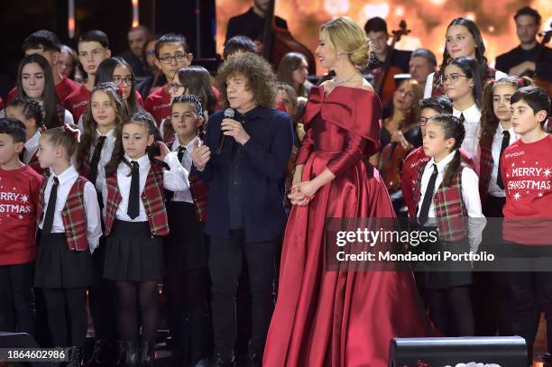 Italian singer Riccardo Cocciante and Italian presenter Federica Panicucci during the Christmas concert in the Vatican XXXI edition, held at the...