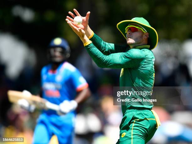 David Miller of South Africa fielding during the 3rd One Day International match between South Africa and India at Boland Park on December 21, 2023...