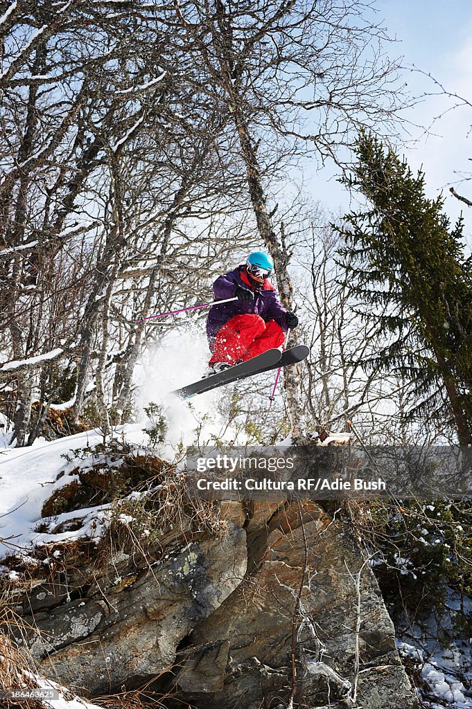 Skier jumping off rocks, Are, Sweden
