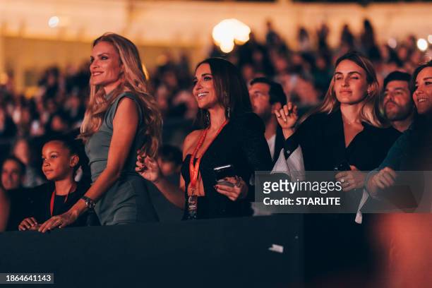 Esther Cañadas and Paula Echevarria attend to the photocall ahead of the concert of Manuel Turizo during the "Christmas By Starlite" 2023 at Ifema on...