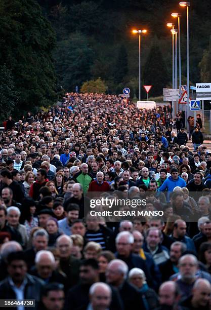 Protestors walk during a demonstration called by the Executive Council and Social Council in support of all employees of Fagor Electrodomesticos and...