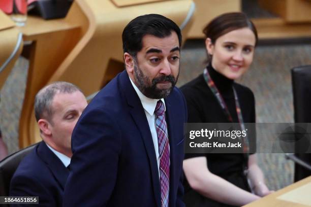 First Minister Humza Yousaf speaking during the last session of First Minister's Questions in the Scottish Parliament before the Christmas recess, on...