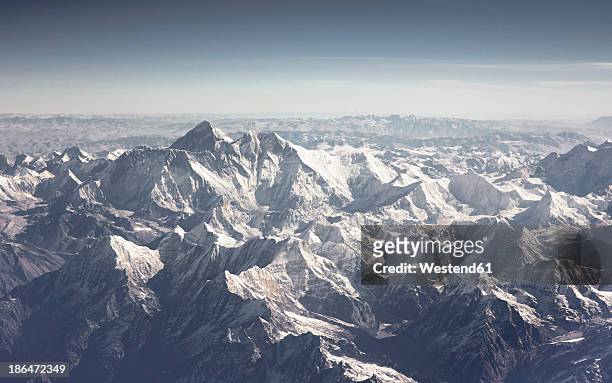 aerial view of himalayas - himalayas stock pictures, royalty-free photos & images