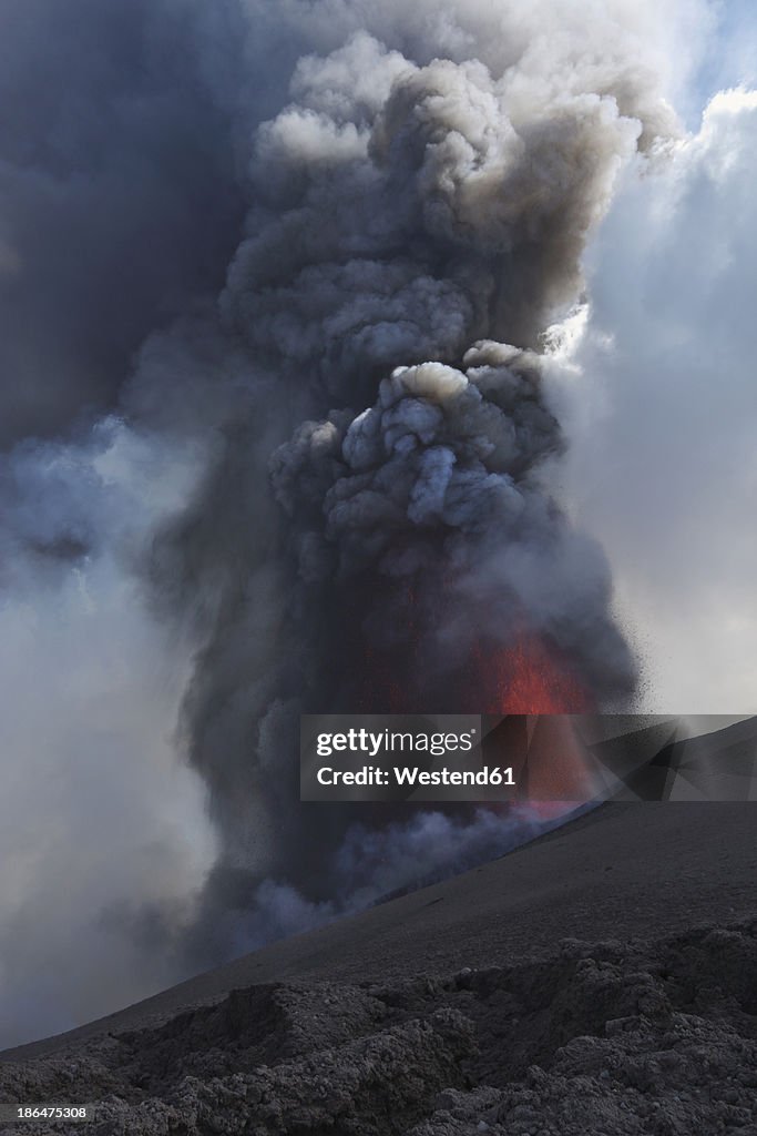 Italy, Sicily, View of lava erupting from Mount Etna