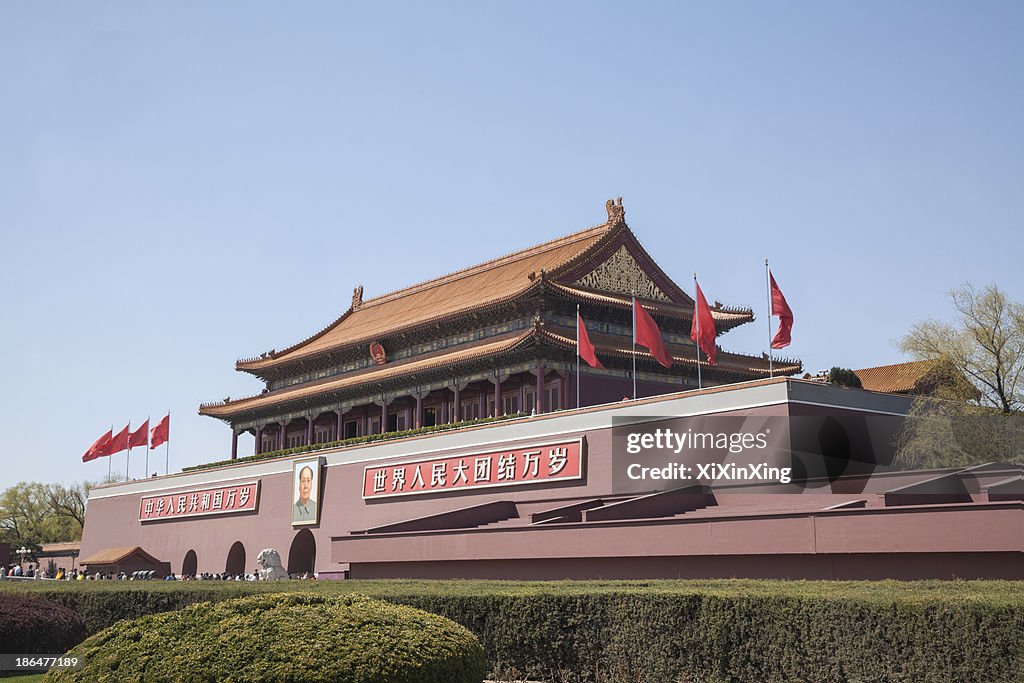 Tiananmen Square, Gate of Heavenly Peace with Mao's Portrait, Beijing, China.