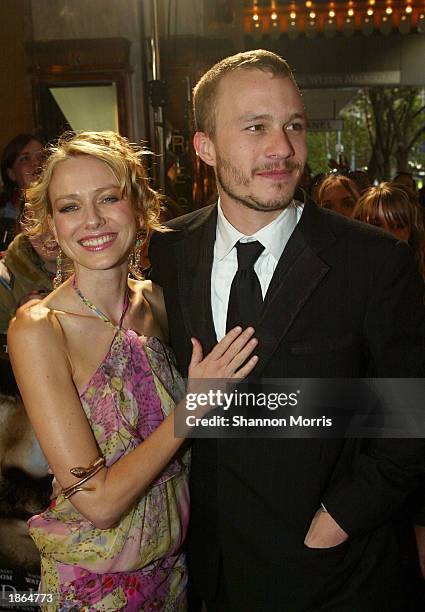 Actor Heath Ledger and actress/girlfriend Naomi Watts attend the World Premiere of the film Ned Kelly, March 22, 2003 at the Regent Theatre in...
