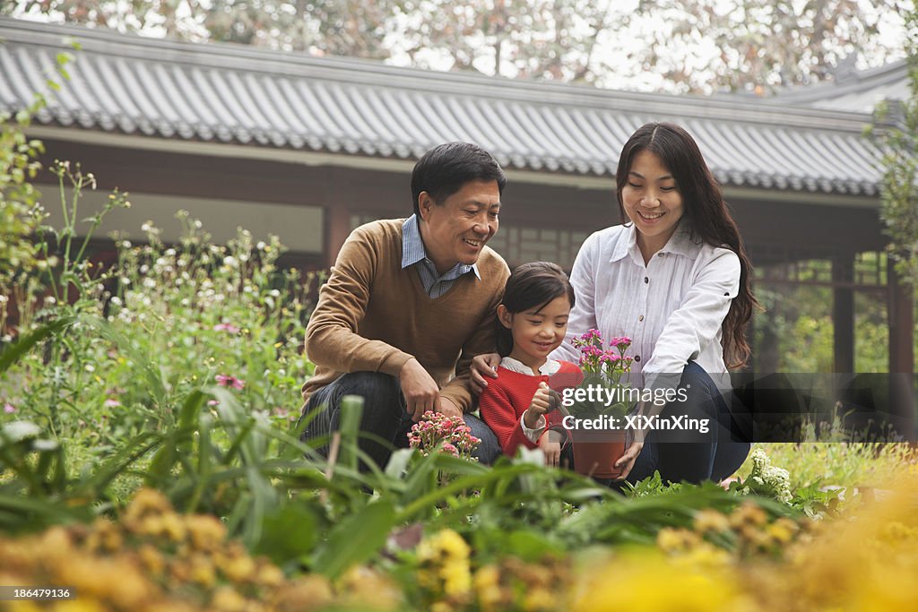 Happy family in garden