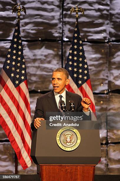 President Barack Obama speaks at the SelectUSA Investment Summit on October 31, 2013 in Washington, DC. US President Barack Obama addresses...