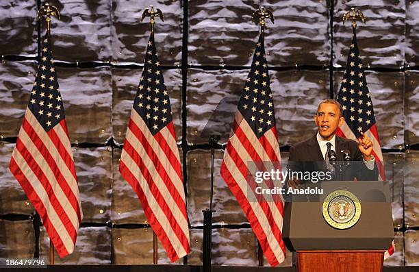 President Barack Obama speaks at the SelectUSA Investment Summit on October 31, 2013 in Washington, DC. US President Barack Obama addresses...