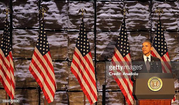 President Barack Obama speaks at the SelectUSA Investment Summit on October 31, 2013 in Washington, DC. US President Barack Obama addresses...