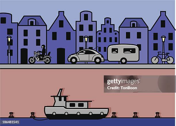 stockillustraties, clipart, cartoons en iconen met cityscape amsterdam - amsterdam fietsen