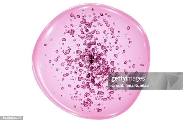 pink liquid drops on white background. bacteria, cells, molecules view in a microscope. close-up. 3d illustration. healthcare and medicine. - prélèvement à tester photos et images de collection