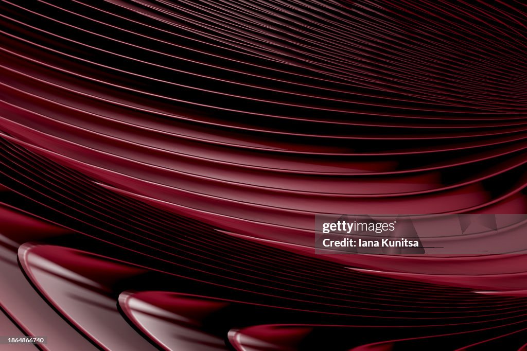 Dark red and black waves layered background. Abstract futuristic 3D pattern, geometric composition. Design element.