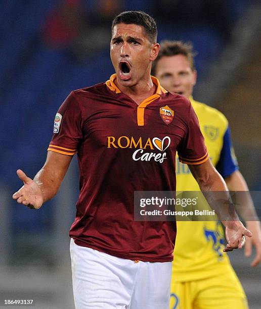Marco Borriello of Roma in action during the Serie A match between AS Roma and AC Chievo Verona at Stadio Olimpico on October 31, 2013 in Rome, Italy.