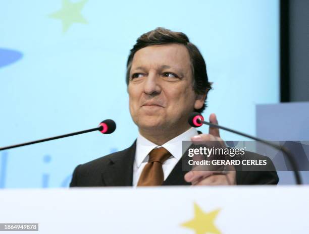 Portuguese Jose Manuel Barroso, chairman of the European Commission gives a press conference on the new EU Commission programme "A fresh start for...