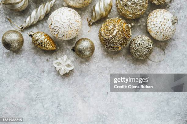 luxury new year toys on gray surface. - embellishment stock pictures, royalty-free photos & images