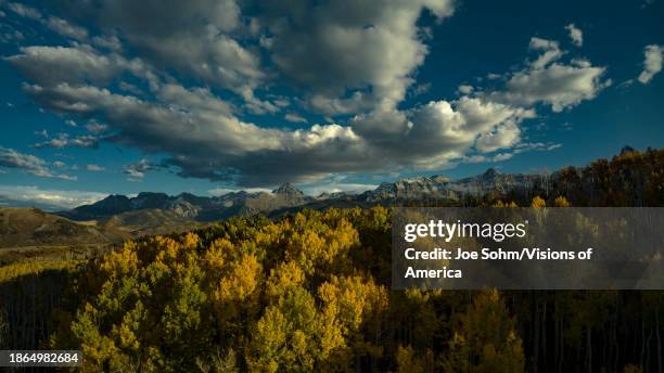 Autumn view of San Juan Mountains from Top of Pines Ridgway, Colorado.