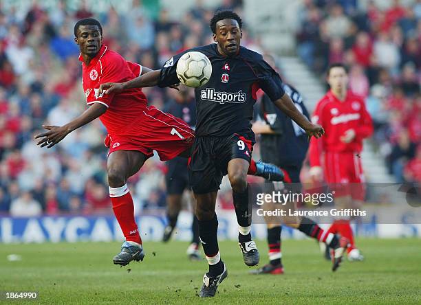 Jason Euell of Charlton battles with George Boateng of Middlesbrough during the FA Barclaycard Premiership match between Middlesbrough and Charlton...