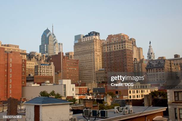 Philadelphia, Pennsylvania skyline in early morning sunlight.