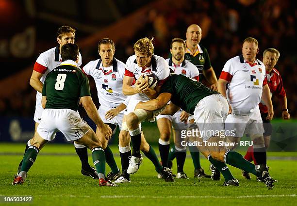 Hugh Vyvyan of England in action during the England Legends against Australia Legends match at Twickenham Stoop on October 31, 2013 in London,...
