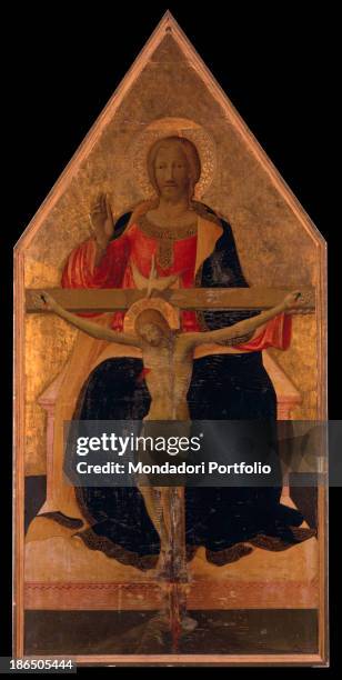 Italy, Tuscany, Florence, Acciaiuoli Palace, Whole artworkl, God the Father sitting on a throne is holding Crist on the cross, with a dove above his...