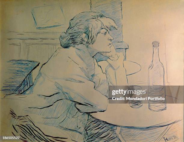 France, Albi, Toulouse-Lautrec Museum, Whole artwork view, The model is the French painter Suzanne Valadon, sitting in front of a glass and a bottle...