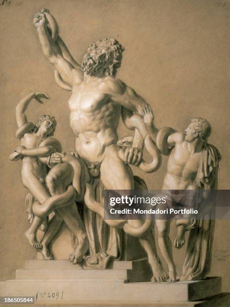 Italy, Lombardy, Milan, Brera Accademy of Fine Arts, Whole artwork view, Drawing of the 'Laocoon and his two sons are fighting with snakes', Greek...