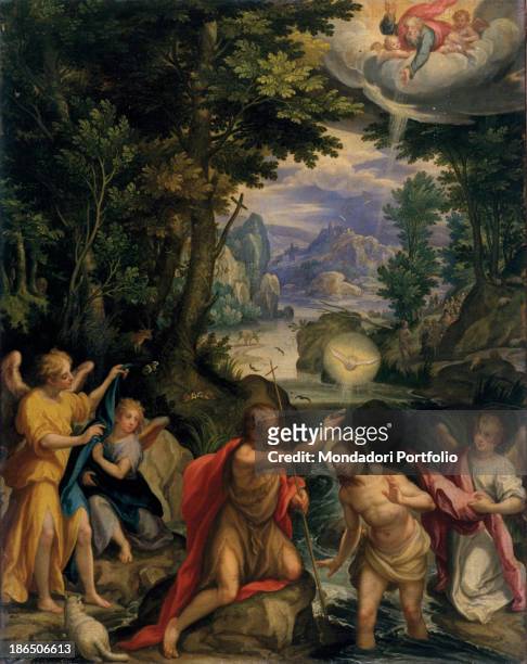 Italy, Campania, Naples, Capodimonte Reggia, National Musum in Capodimonte, Whole artwork view, From heaven God the Father sends the Holy Spirit as a...