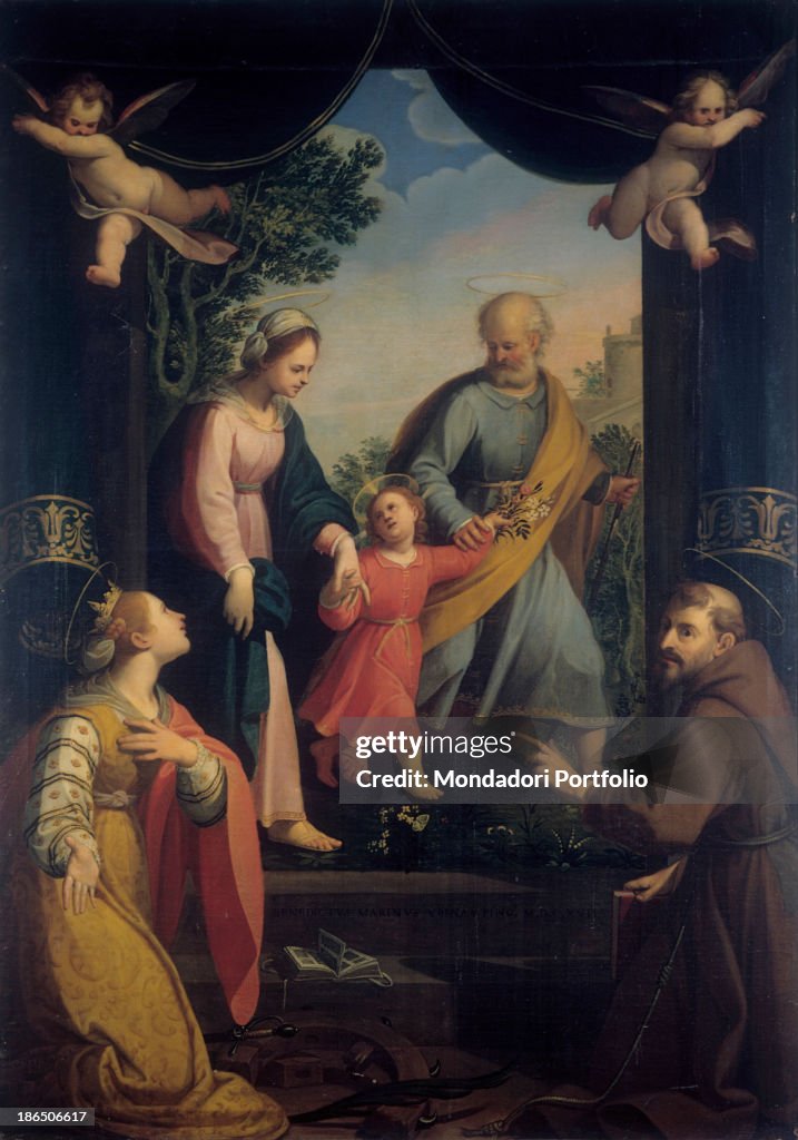 Coming Home from the Flight to Egypt with the Saints Catherine and Francis (Ritorno dalla fuga in Egitto con i santi Caterina e Francesco), by Benedetto Marini, ca. 1620, 17th Century, oil on canvas, 240 x 130 cm