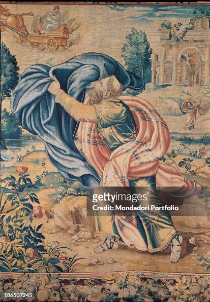 Italy, Lombardy, Milan, Castello Sforzesco, Civic Collections of Applied Art, Detail, In the foreground Elisha picks Elijah's mantel up, In the...
