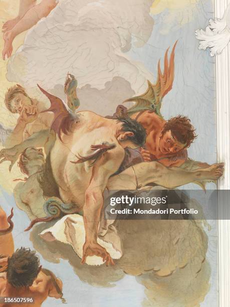 Italy, Friuli-Venezia Giulia, Udine, patriarchal palace, staircase, Detail, The rebellious angels are represented as a mass of tangled bodies falling...