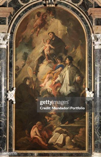 Italy, Veneto, Padua, Church of the Holy Cross, Whole atrwork view, St, Anthony with Child Jesus in his arms, St, John next to a young angel, St,...