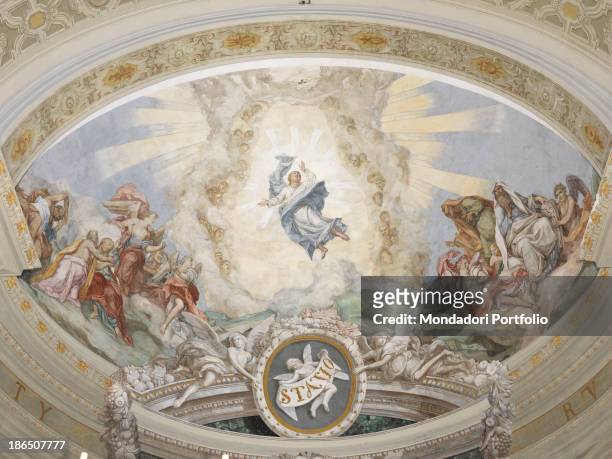 Italy, Veneto, Rovigo, Lendinara, Cathedral of St, Sophia, apsidal basin, Whole artwork view, Christ in a cloudy almond in the center of the...