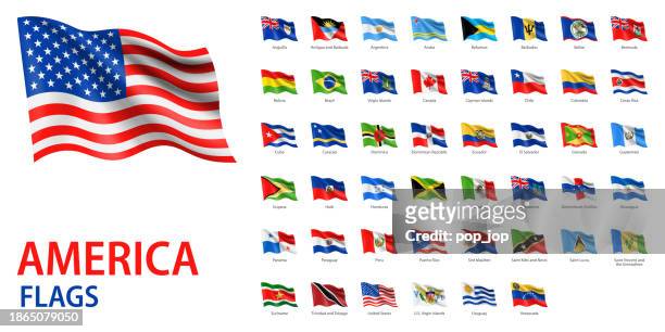 waving flags of america - vector set. american flags isolated on white background - hispaniola stock illustrations