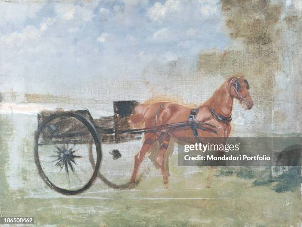 Italy, Apulia, Barletta, Museo Pinacoteca comunale G, De Nittis of Barletta, Whole artwork view, A horse wearing blinder and sling is portrayed at...