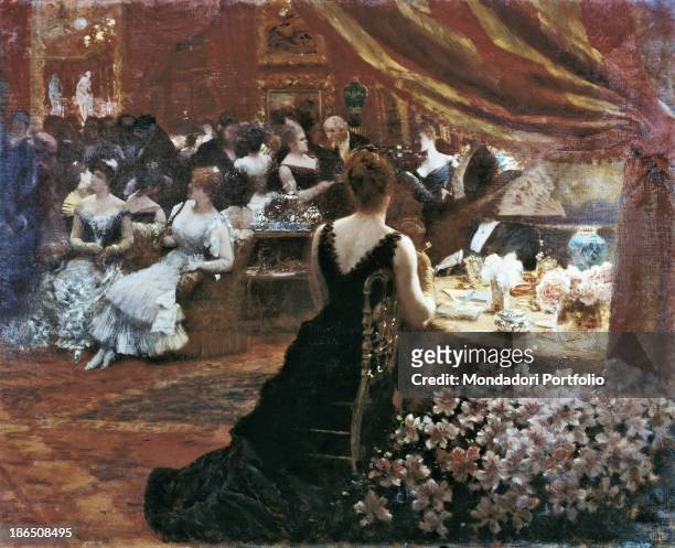 Italy, Apulia, Barletta, Museo Pinacoteca comunale G, De Nittis of Barletta, Whole artwork view, A inner view of the luxurious and fashionable...